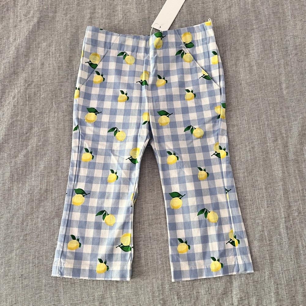 Janie & Jack Blue Checkered Lemon Print Pants